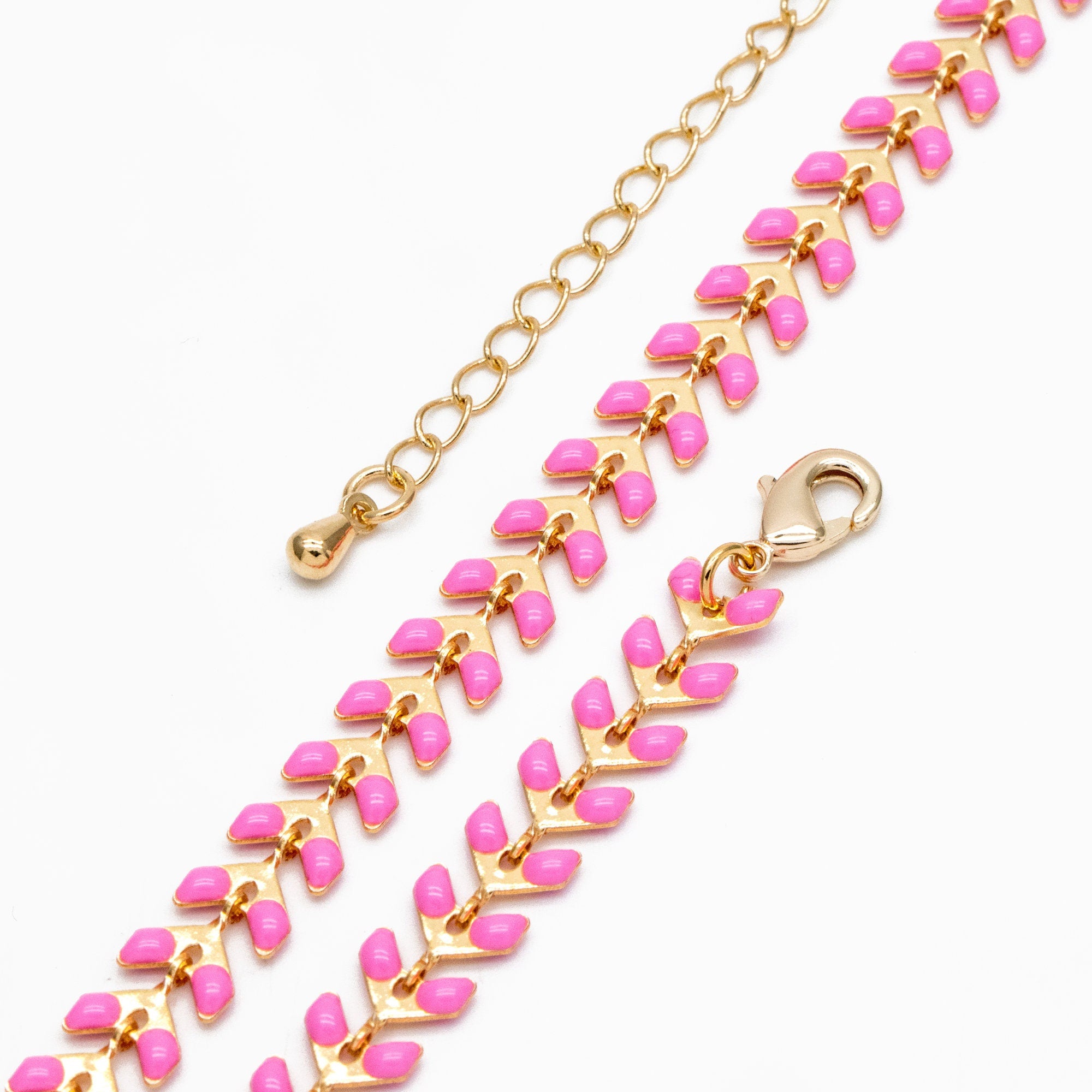 Gold Enamel Chevron Chain 6.3mm, Finished Bracelet/ Anklet/ Necklace with Extender Chain, 16-18 inch Adjustable, Ready to Wear (#LK-160)